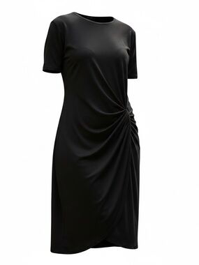 Mango Black Ruched Midi Dress – Size 2XL (New with Tags)
